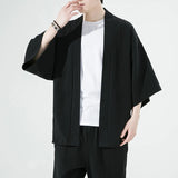 Men's Japanese Kimono Cardigan Loose Cotton Linen 3/4 Sleeve Open Front Casual Summer Shirt Jackets