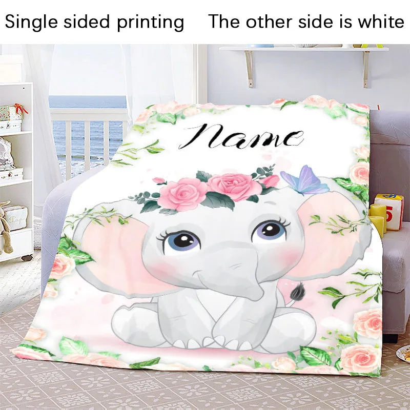 Custom Name Blanket Kawaii Baby Girl Boy Kids Personalized Blankets Cartoon Animal Cute Soft Flannel Throw Blanket Birthday Gift