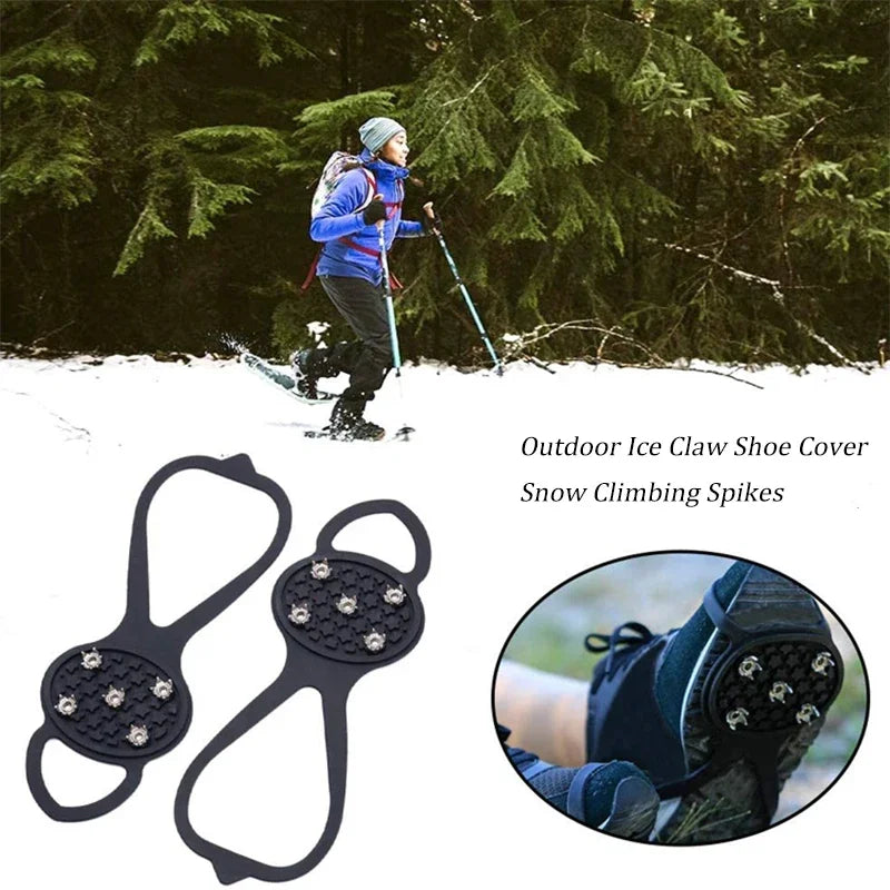 2pcs Ice Claw Outdoor Snow Anti Slip Shoes Cover Spikes Grips Crampon Cleats Shoe Nail Mountaineering Ski Equipment Boots Covers