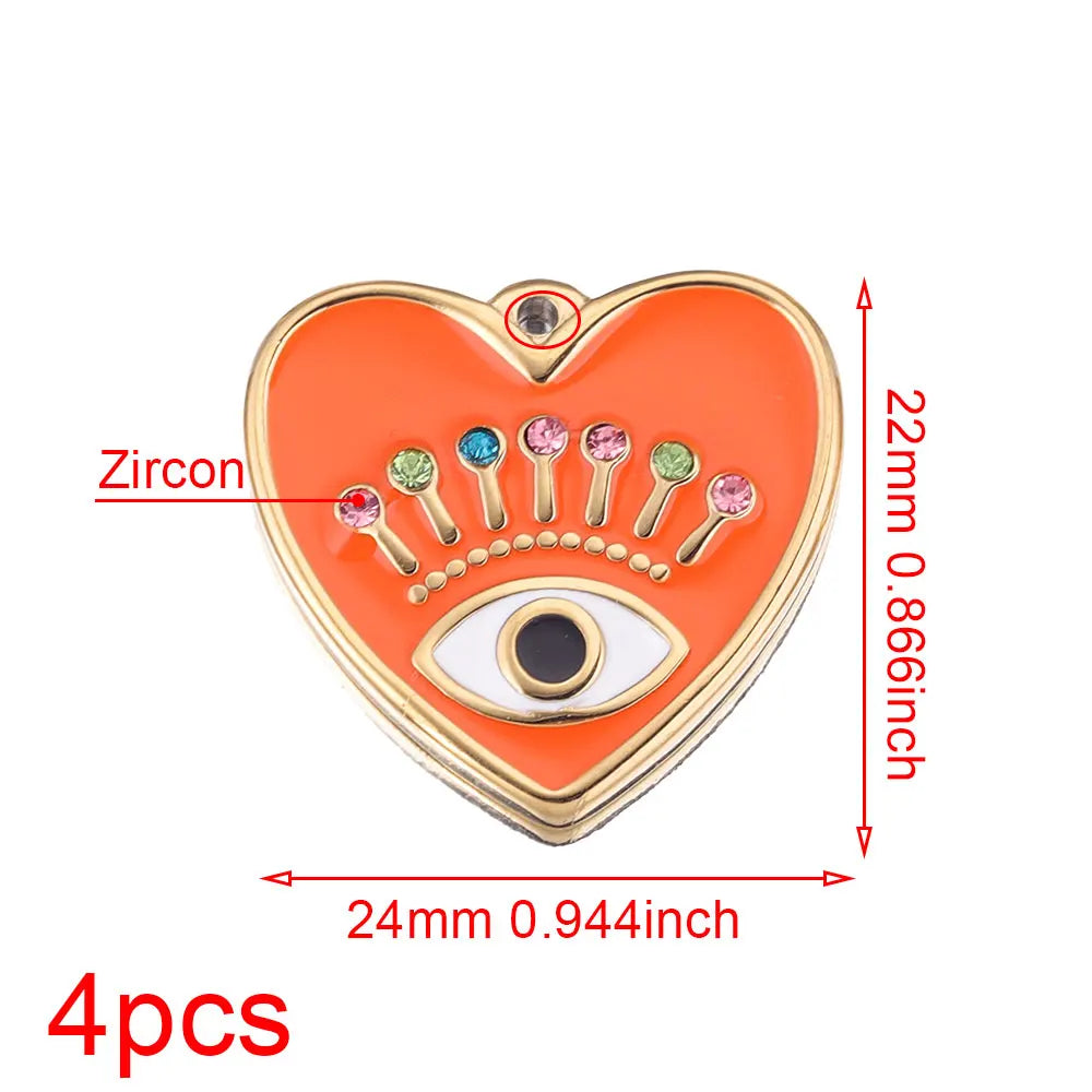 4pcs Stainless Steel Evil Eye Charms Heart  Enamel Charm Pendant Connector for Earrings Diy Jewelry Making Supplies Wholesale