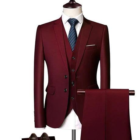 Blazers Set Suits for Men(Jacket + Vest + Pants)three Piece Set Solid Business Casual Slim Fit Formal Dress Groom Tuxedo Wedding