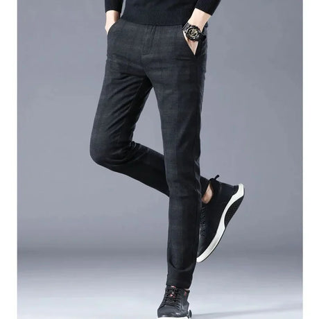 Male Clothes Casual Fashion Plus Fleece Plaid Pants 2024 Autumn Winter Men's All-match Comfortable Thick Slim Pencil Trousers