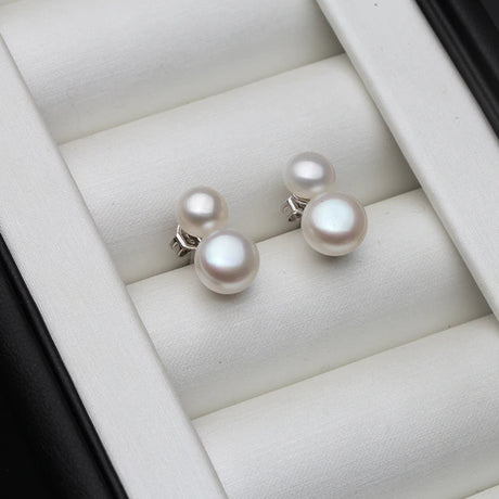 Cute 925 Sterling Silver Stud Piercing Earrings for Women,White Freshwater Natural Pearl Earrings