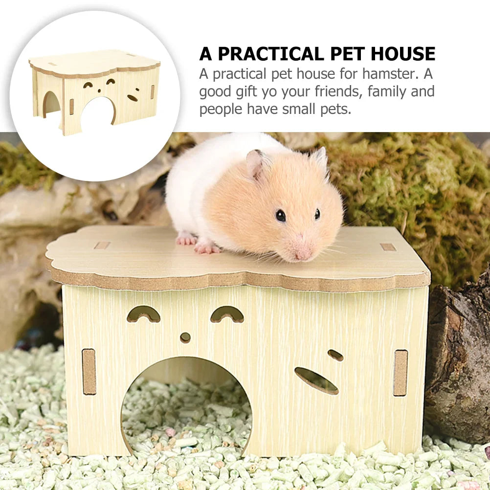 Hamster Wooden Nest Mouse Habitat House Pet Toys Hide Hideouts Bunny Rat Cage Decor Guinea Pig Cabin Summer