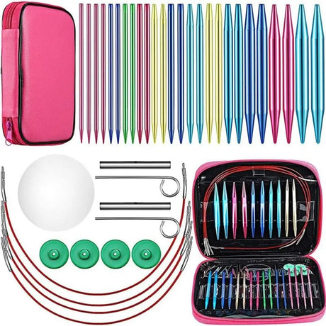 26Pcs Aluminum Circular Knitting Needles Set Interchangeable 13Sizes Crochet Hooks Interchangeable Crochet Needles for Knitting