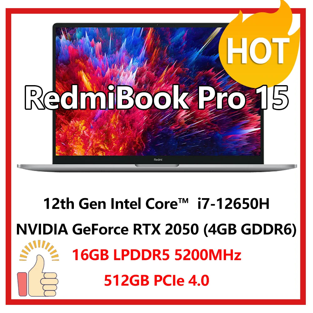 Xiaomi RedmiBook Pro 15 2022 Laptop Intel Core i7-12650H/i5 12450H RTX2050 16GB RAM 512GB/1TB SSD 3.2K 90Hz 15.6Inch Mi Notebook