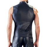 Mens PU Leather Tank Tops Sleeveless Zip T-Shirt Gym Fitness Sport Shirts Male Party Club Wear Sexy Man O-neck Undershirts