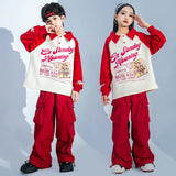 Kids Hip Hop Clothing White Polo Sweatshirt Tops Casual Red Cargo Pants Joggers Street for Girl Boy Jazz Dance Costume Clothes