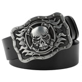 Fashion Hip Hop Style Belt Death's Head Skull Buckle Cowskin Leather Belt Crossbones Skeleton Reggae Heavy Metal Rock Decorative