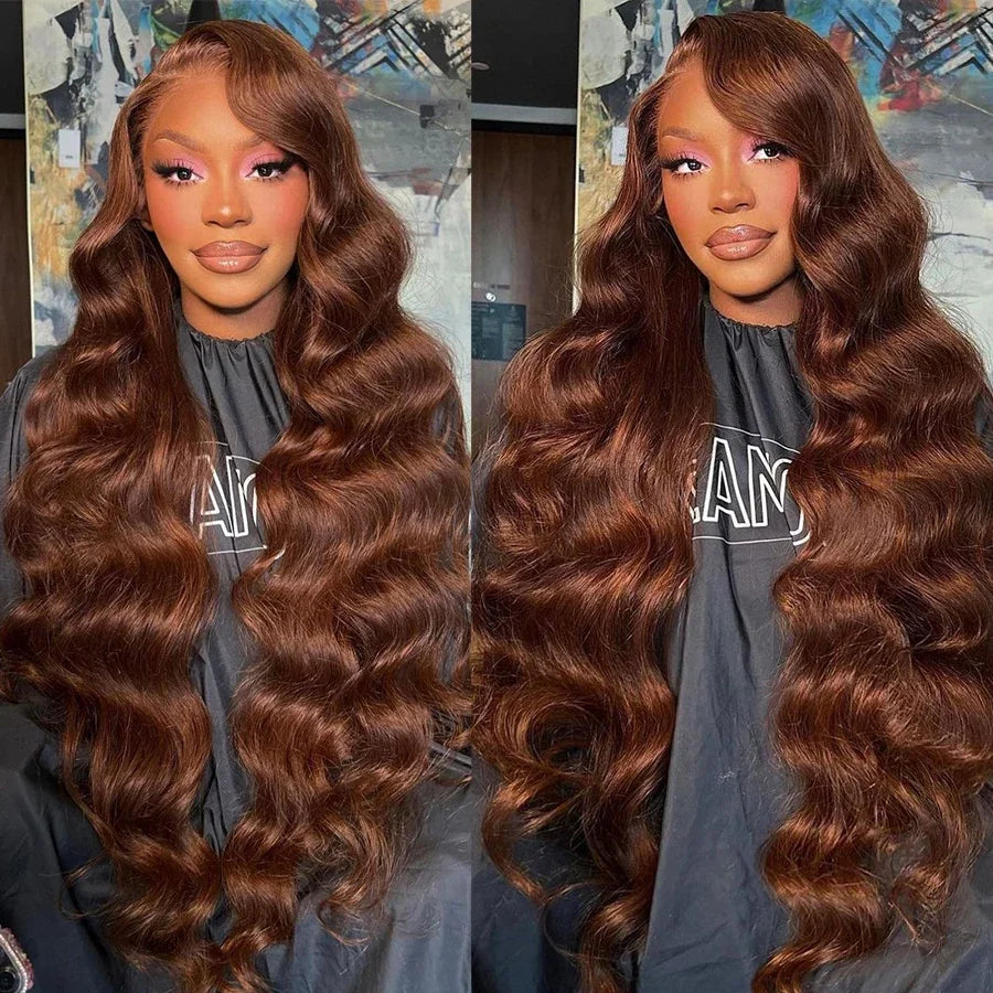 Chocolate Brown Body Wave Lace Front Wigs Human Hair Light Brown 13x4 HD Transparent Lace Frontal Wig Preplucked Brazilian Hair