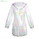 NEEDY GIRL OVERDOSE KAngel Cosplay Costume Lolita Shoes Coat Skirt Uniform Wig Hallowmas COS Laser Color Skirts Ribbon Wig