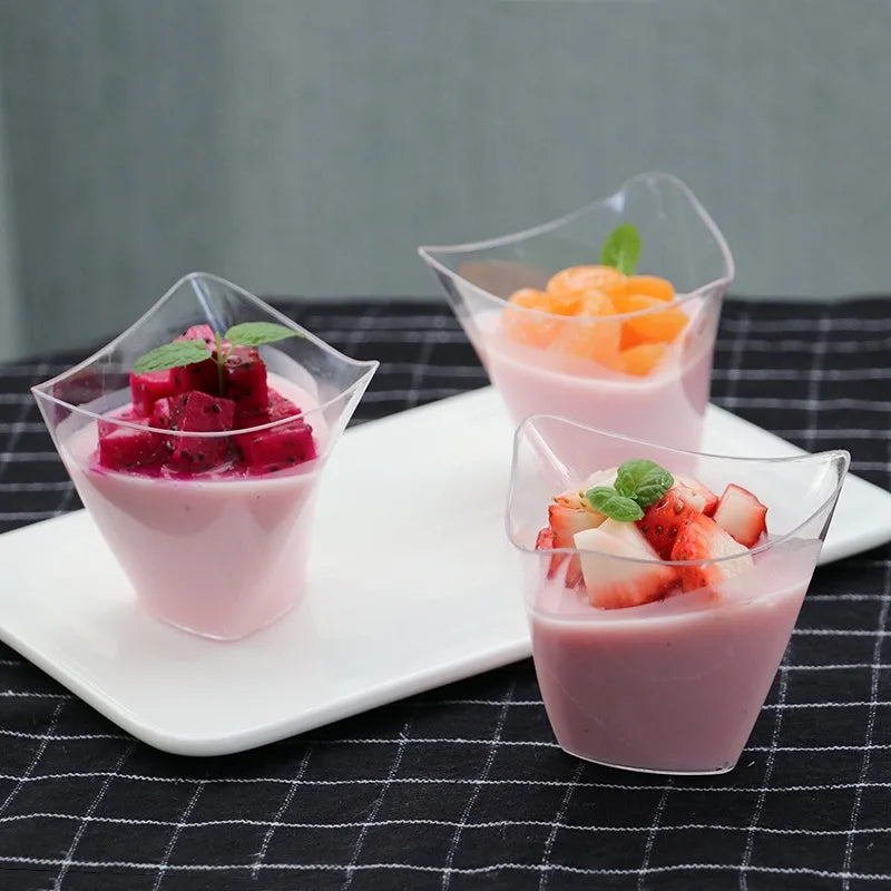 25/50PCS Disposable Dessert Cups for Party Birthday 3.4OZ Twisted Triangle Mousse  Dessert Cup Ice Cream Cup Frozen Pudding Cup