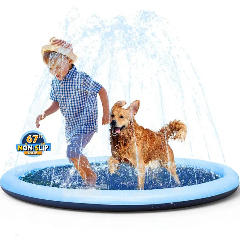 Kids Dog Anti-Slip Splash Pad Thick Sprinkler Pool Summer Outdoor Water Toys Fun Backyard Fountain Play Mat for Children Gift