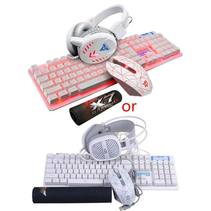 4Pcs/Set K59 Mechanical Wired USB Keyboard Illuminated Gaming Mice Mouse Pad Mat Headphone for Home Desktop Computer Kit