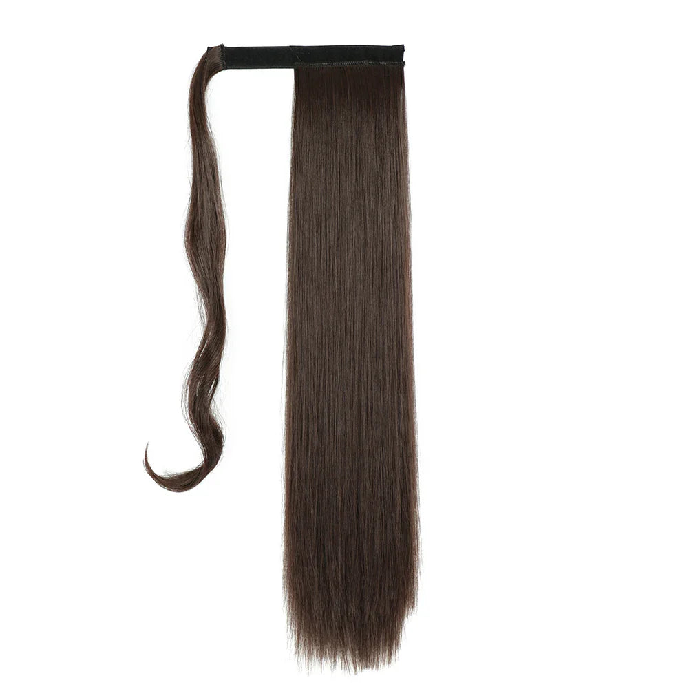 Synthetic Ponytail Hair Extension Natural Hairpiece Clip In Wrap Around Pony Heat Resistant Black Burgundy Hairstyle