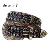 Punk Western Rhinestone Belts for Women Luxury Diamond Strap Cowgirl Cowboy Bling Crystal Pin Wide Buckle Studded Y2K Mens Belts