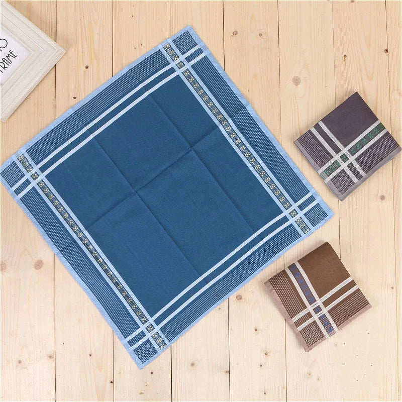 High Quality Men Cotton Dark Business Plaid Striped Handkerchief Camping Restaurant Napkin Travel Portable Pocket Towel harajuku