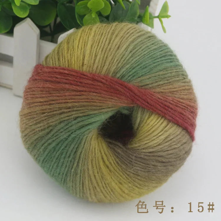 QJH 4Skeins Rainbow Soft Yarn 100% Wool Gradient Multi Color Yarn for Crocheting Knit DIY Hand Knitting Yarn 180m×4(196y×4,50g×4