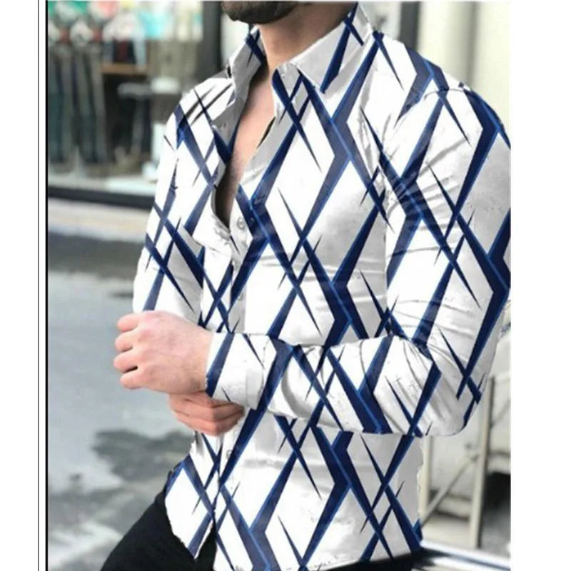 2023 Spring Autumn New Men's Cardigan 3D Printing Casual Long Sleeve Polo Shirt Men's Shirt Men Top