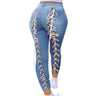 Plus Size Sexy White Blue Hollow Out Denim Capris 4XL Club Women High Waist Ripped Lace Up Bandage Ankle Length Jeans Cropped