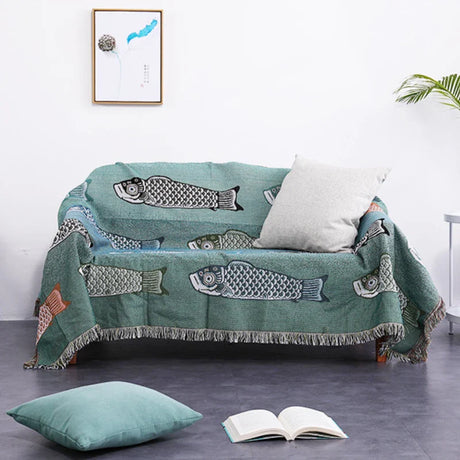 Textile City Ins Modern Simple Koi Fish Pattern Sofa Towel Home Decor Throw Blanket Comfy Soft Carpet Dust-proof Blanket