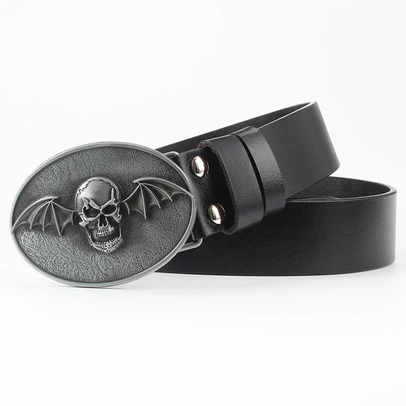 Fashion Hip Hop Style Belt Death's Head Skull Buckle Cowskin Leather Belt Crossbones Skeleton Reggae Heavy Metal Rock Decorative