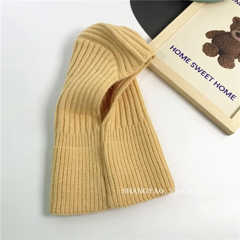 2 in 1 Children Woolen Hats Fashion Balaclava Hat Korean Style Kids Face Mask One Piece Hat Scarf  Hooded Hat for Kids 1-5 Years