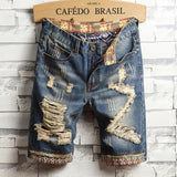 Blue Mens Ripped Short Jeans Clothing Bermuda Cotton Shorts Breathable Denim Shorts Male New Fashion Size 28-40