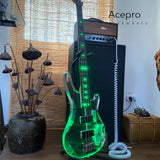 4 String Blue LED Lights Electric Bass Guitar, Clear Acrylic Crystal Body, Maple Neck, Rosewood Fingerboard