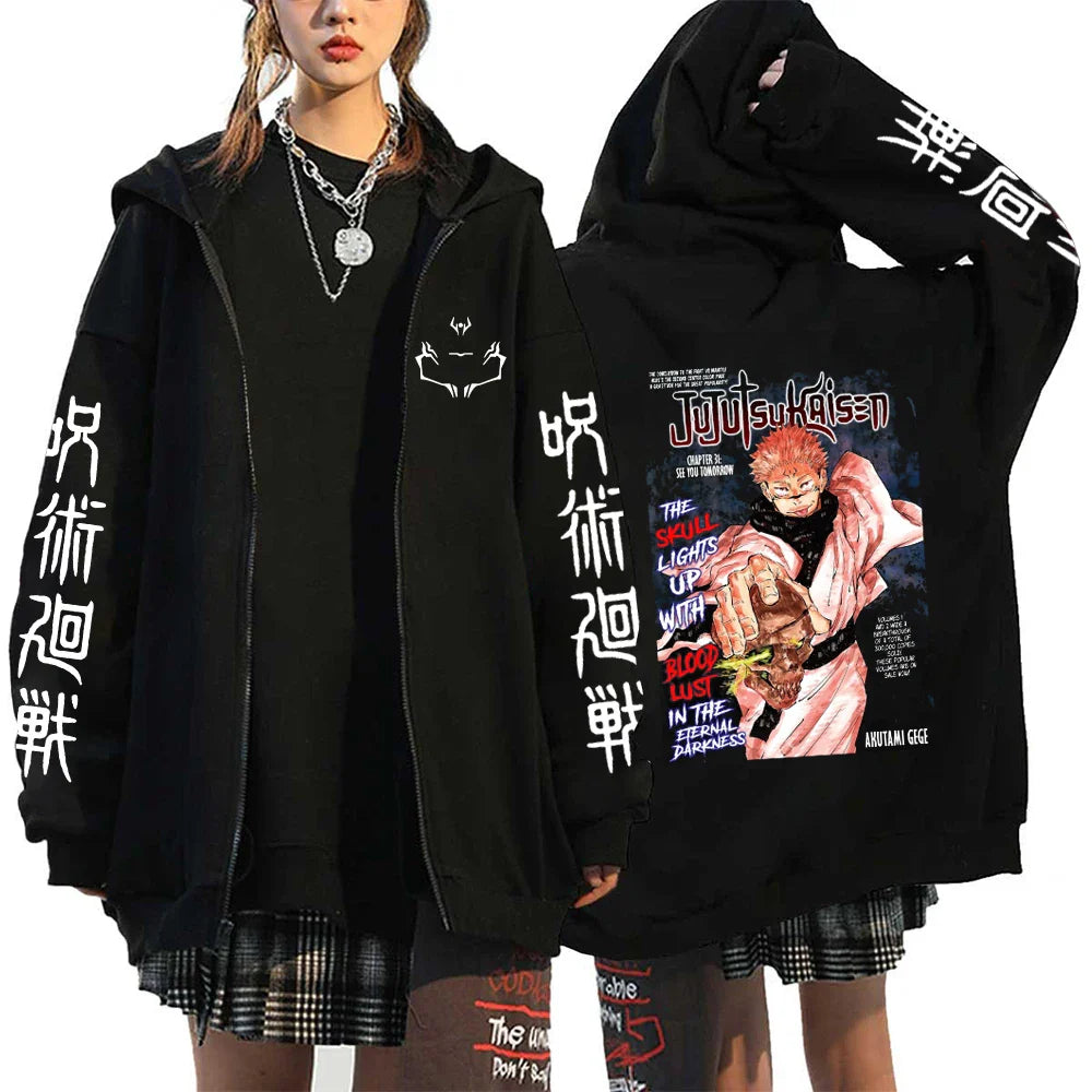 Autumn Zip Up Jacket Anime Jujutsu Kaisen Zip Plus Size Hoodie Streetwear Men Women Sweatshirts Harajuku Unisex Casual Clothing