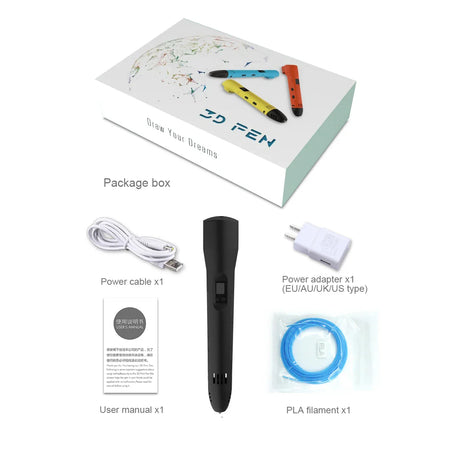 QCREATE Adjustable Temperature 3D Pen with LCD Display and 8 Speed Settings for ABS, PLA, HIPS, and PVA Filaments