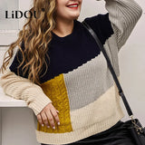 Autumn Winter Plus Size Oversized Patchwork Knitting Sweater Female Casual Loose Chic Pullover Women Elegant Fashion Y2K Jumpers