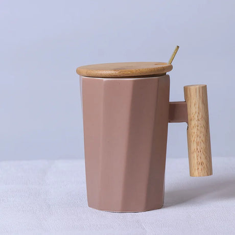 Nordic Wooden Handle Ceramic Porcelain Mug Coffee Cups Literary Water Tea Cup Milk Mug Coffee Cup Drinkware Coffeeware Teaware