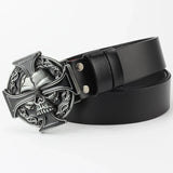 Fashion Hip Hop Style Belt Death's Head Skull Buckle Cowskin Leather Belt Crossbones Skeleton Reggae Heavy Metal Rock Decorative