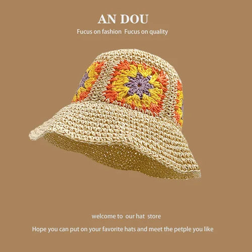 Spring Summer Korean Sweet Big Brim Straw Sun Hat Women Seaside Sunshade Sunscreen Straw Bucket Hat Basin Hat