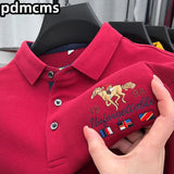 High Quality Luxury Men's Polo Shirt Autumn Lapel Spur Embroidery Long Sleeve 100Cotton Korean Business Leisure Fashion Menswear