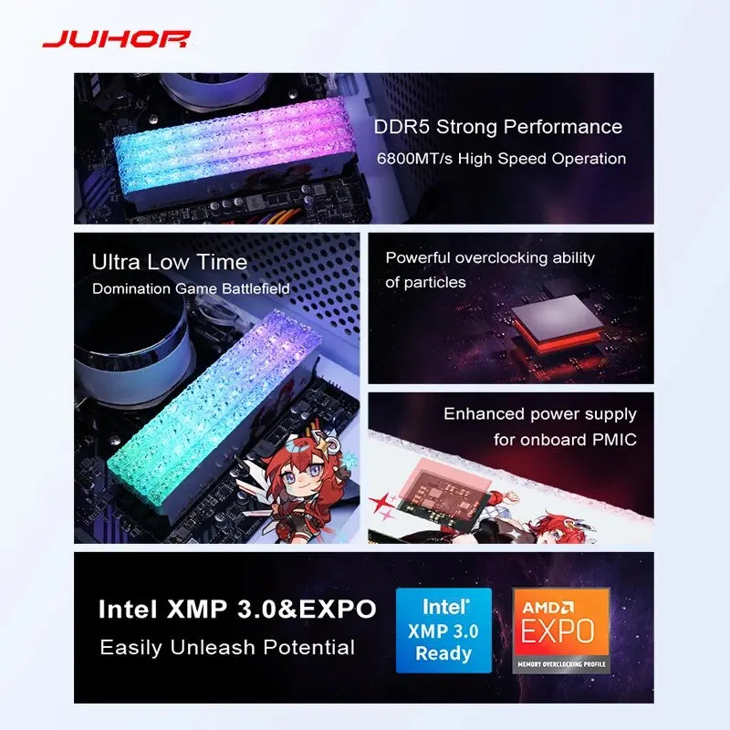 JUHOR DDR5 RGB Memory 16GB 6400MHz 6800MHz Hynix A- Die Original Chip Desktop Computer Ram