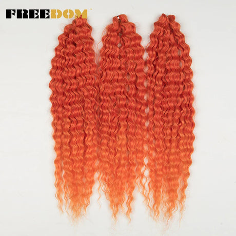 FREEDOM Synthetic Curly Hair 24 Inch Water Wave Twist Crochet Braid Hair Ombre Pink Ginger Deep Wave Braiding Hair Extension