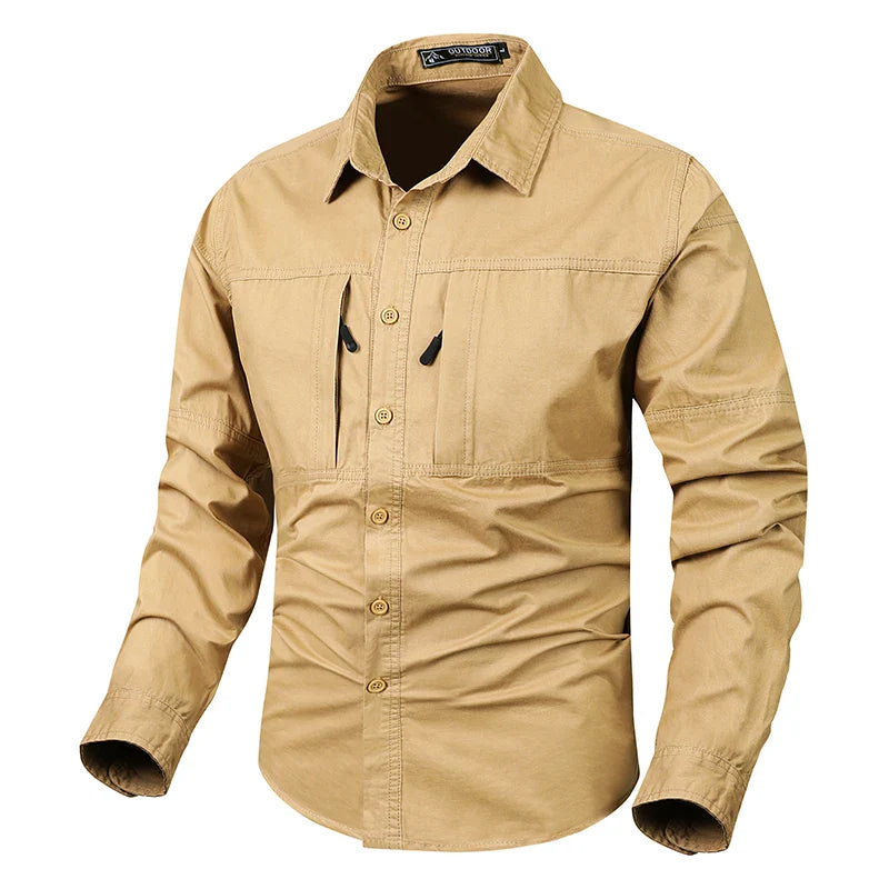 Casual Green Cargo Military Shirt Men'S Long Sleeve 2024 Spring Autumn Fashion Blouse