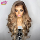 Ombre Blonde 13X4 Transparent Lace Front Human Hair Wig Brown Root Glueless Body Wave Ash Blonde 5X5 Closure Wig Pre Plucked