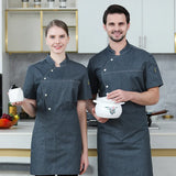 Grey Short Sleeve Chef Jacket Chef Uniform for Men Women Kitchen Restaurant Uniforms Shirts Summer Cook Coat Waiter Clothes