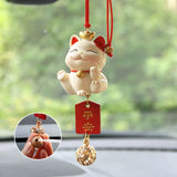 Creative Lucky Cat Car Pendant for Women Blessing Rearview Mirror Hanging Car Ornaments Lanyard Car Interior Accessories