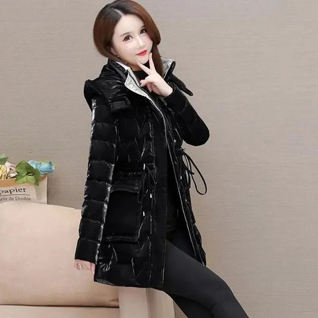 New Down Cotton Coat Women 2023 Korean Cotton Coat For Women Winter Thick Warm Long Thick Colorful Outwear Hooded Coat Lace-Up