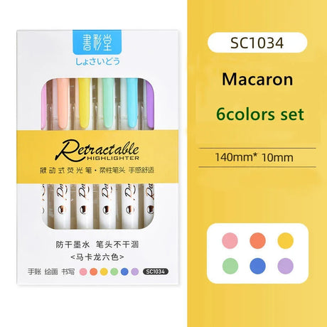 Haile 6Colors/set Morandi Retractable Highlighters Fluorescent Pen Manga Markers for Drawing Doodling Coloring Kawaii Stationery