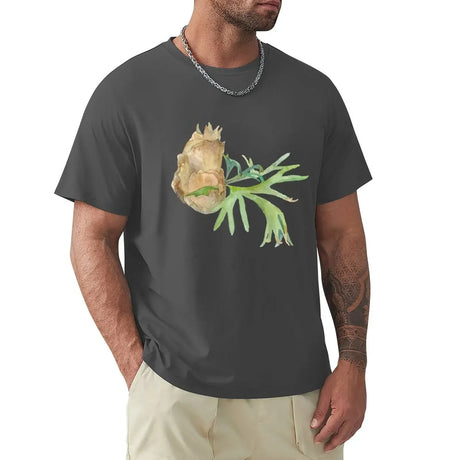 Staghorn Fern. Watercolor painting. Hand painted illustration. T-Shirt oversized plain mens graphic t-shirts hip hop