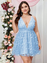 Cinemore Plus Size Summer Dresses Women 2023 Sleeveless Deep V Neck Butterfly Appliques Mesh Sexy Backless Female Cami Dress