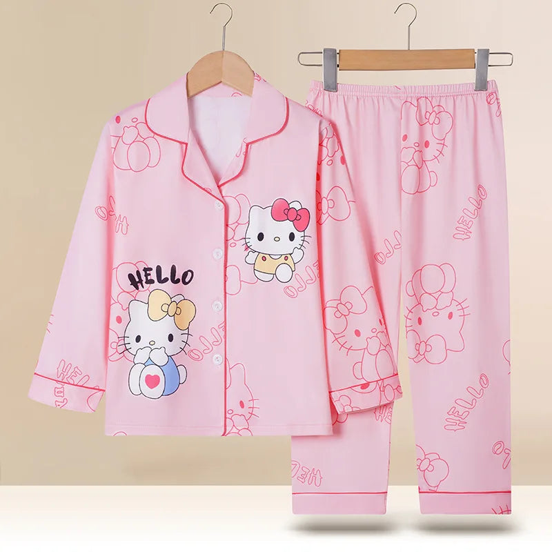 Spring Miniso Cute Children's Pajamas Sets Kawaii Anime Kuromi Pochacco Cinnamoroll Girl Boy Sleepwear Milk Silk Kids Loungewear