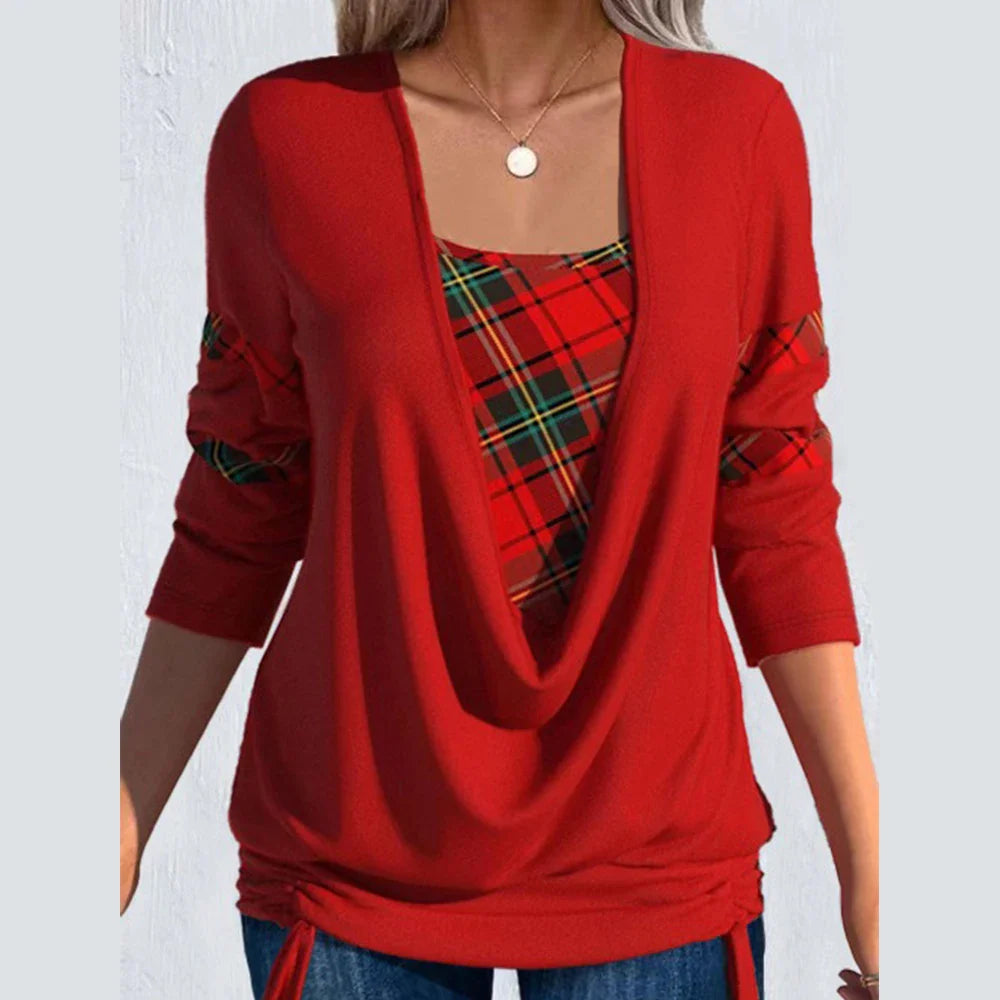 Women Autumn Winter Casual Long Sleeve V-Neck Knitted Draw String T-shirt For Festival Christmas Plus Size 2 Piece Clothing Tops