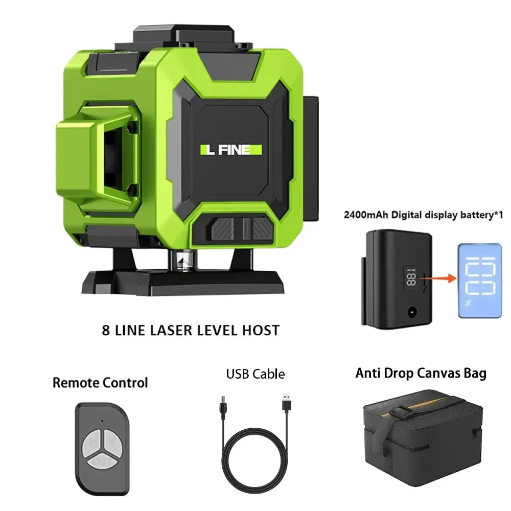 LFINE Laser Levels 4D 16 Lines 8 Lines Horizontal Vertical Cross Green Laser With Remote Control 360 Self-leveling Laser Level