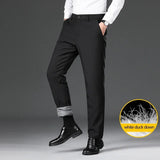 Winter Light and Warm Down Casual Pants High Quality Business Fashion Solid Color Straight Stretch Trousers Black Dark Gray